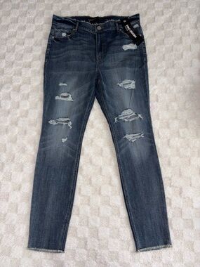 Express Women’s Distressed Dark Blue Ankle Length Legging Jeans • Size 12 Long